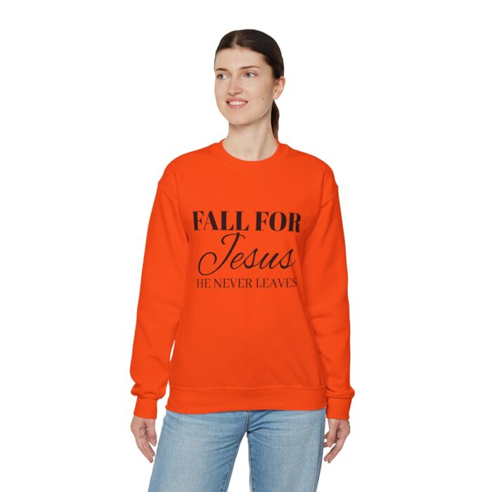 Christian Faith Sweatshirt, Fall for Jesus, He Never Leaves, Unisex Religious Pullover, Fall Christian Apparel, Heavy Blend Crewneck - Image 8