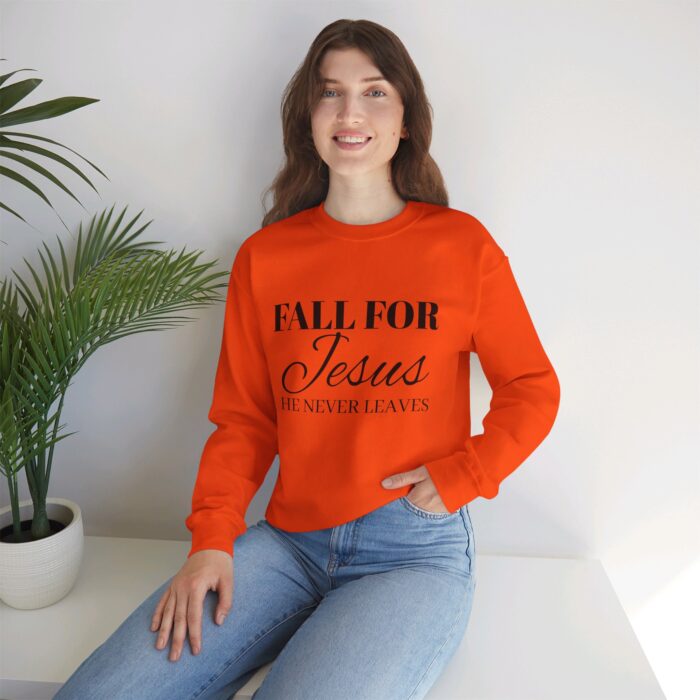 Christian Faith Sweatshirt, Fall for Jesus, He Never Leaves, Unisex Religious Pullover, Fall Christian Apparel, Heavy Blend Crewneck - Image 11