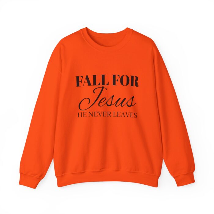 Christian Faith Sweatshirt, Fall for Jesus, He Never Leaves, Unisex Religious Pullover, Fall Christian Apparel, Heavy Blend Crewneck